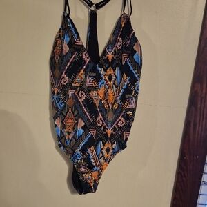 Time and Tru Halter Black Geometric  One Piece Large